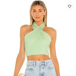 Amelie Green Wrap Halter Top Superdown Revolve